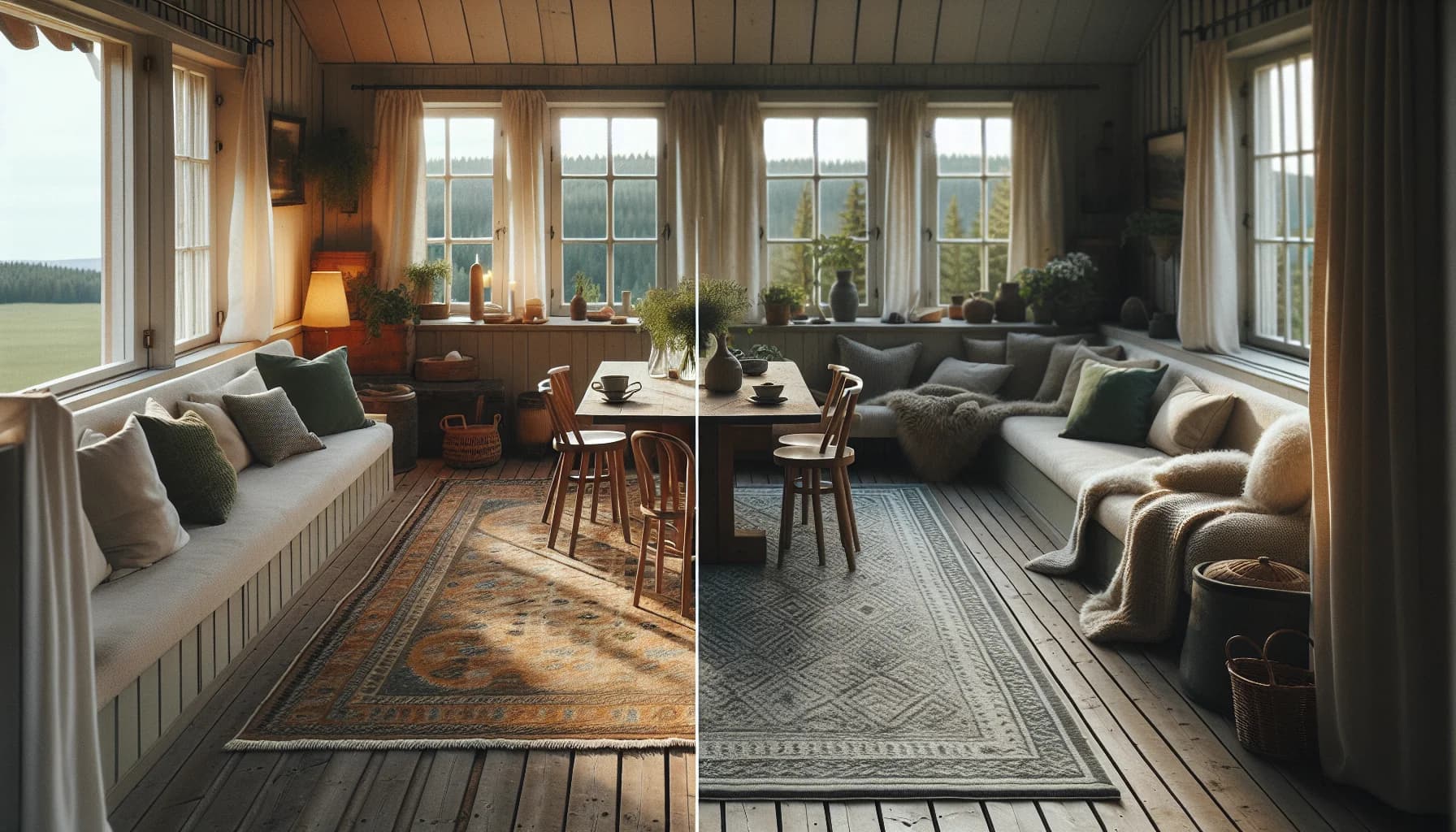 Utematta och inomhusmatta sida vid sida utomhus