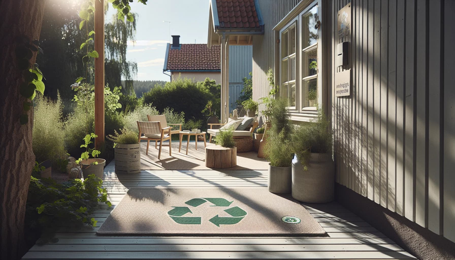 Miljövänlig utematta i återvunnen plast på uteplats