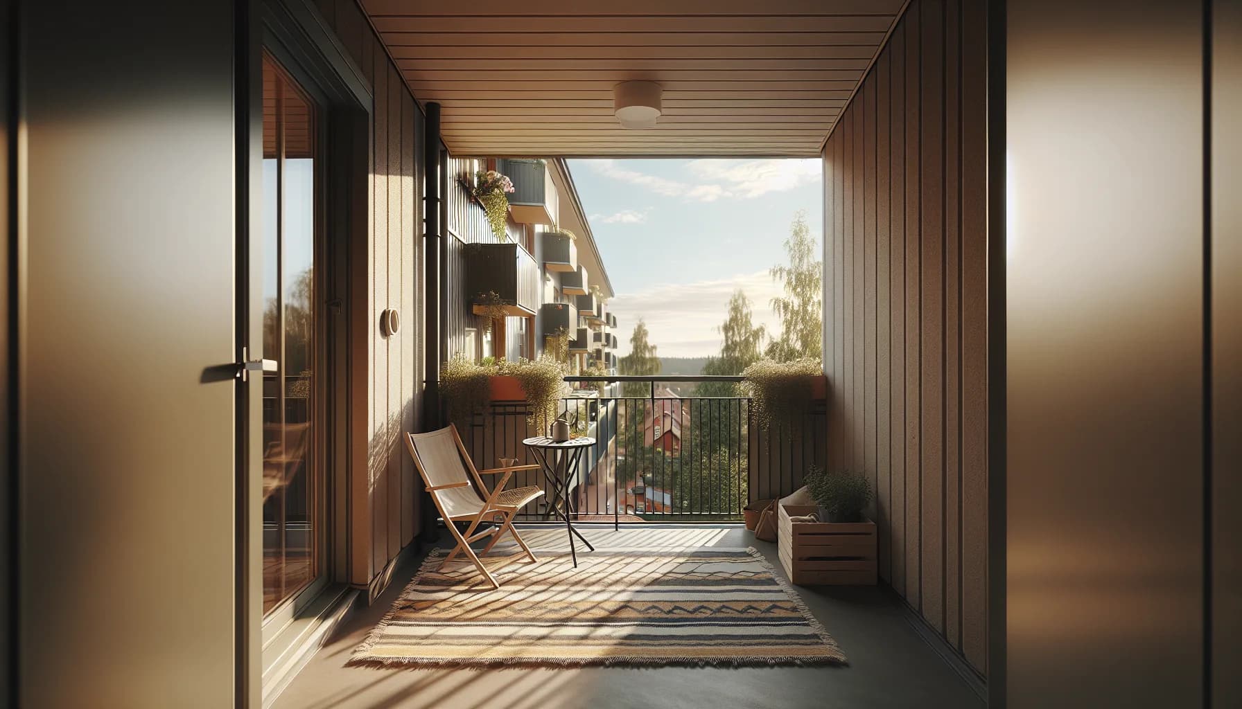 Utematta 80x150 cm på liten balkong med stol