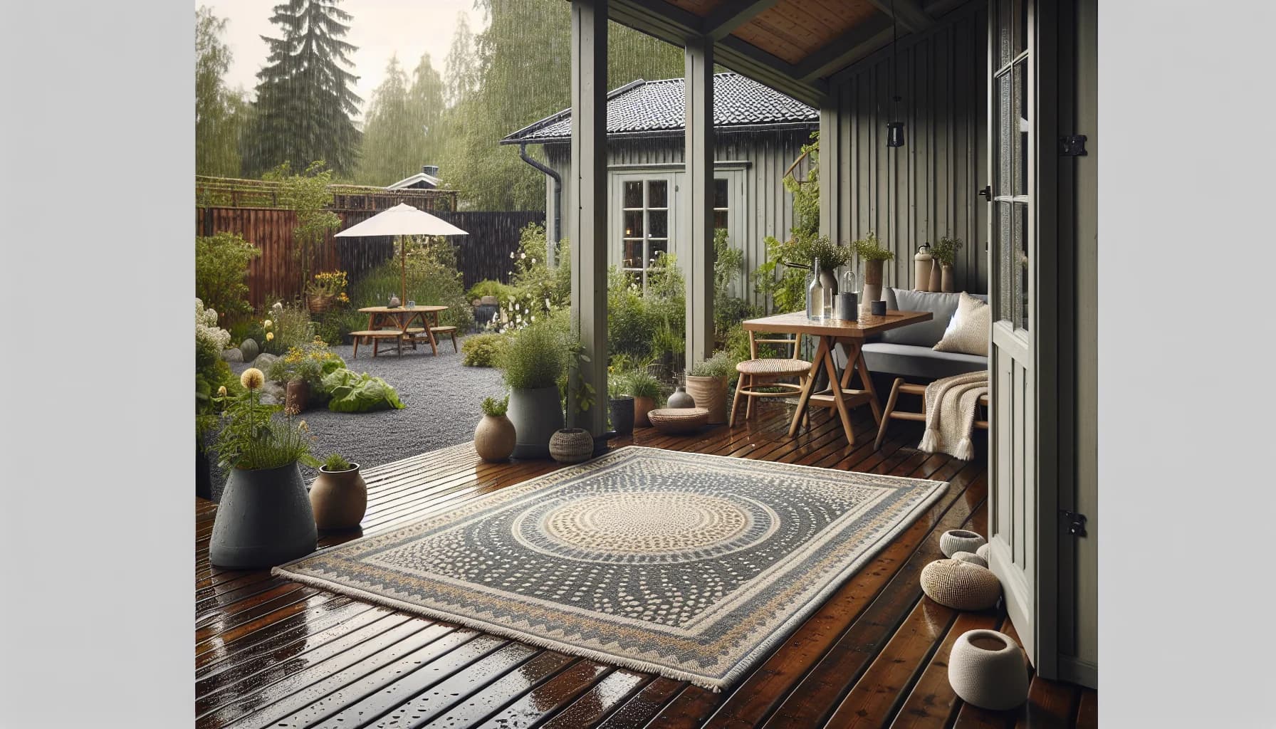 Utematta som tål regn och sol på öppen uteplats